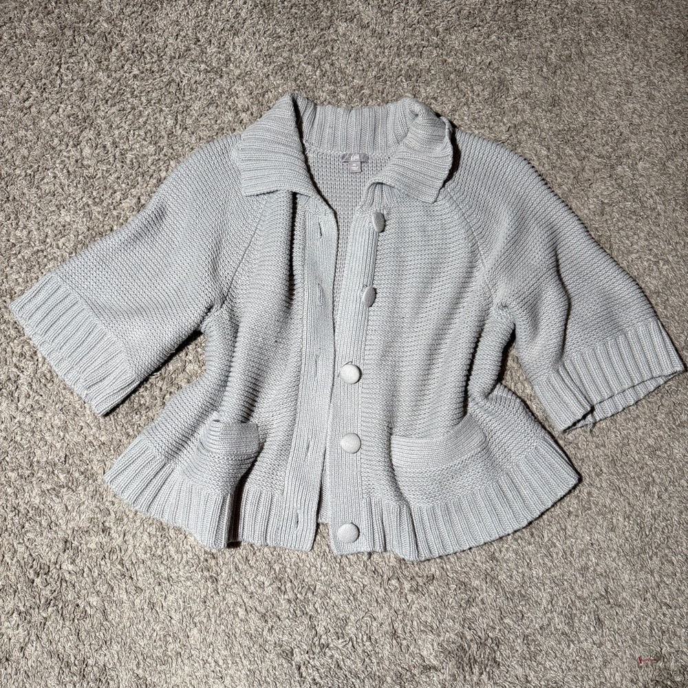 J. Jill Chunky Knit Button Cropped Cardigan Gray Cotton Womens XL Cozy